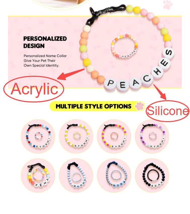 Personalized Beaded Dog Collar Custom with Pet Name Dog Accessories with Free Matching Bracelet