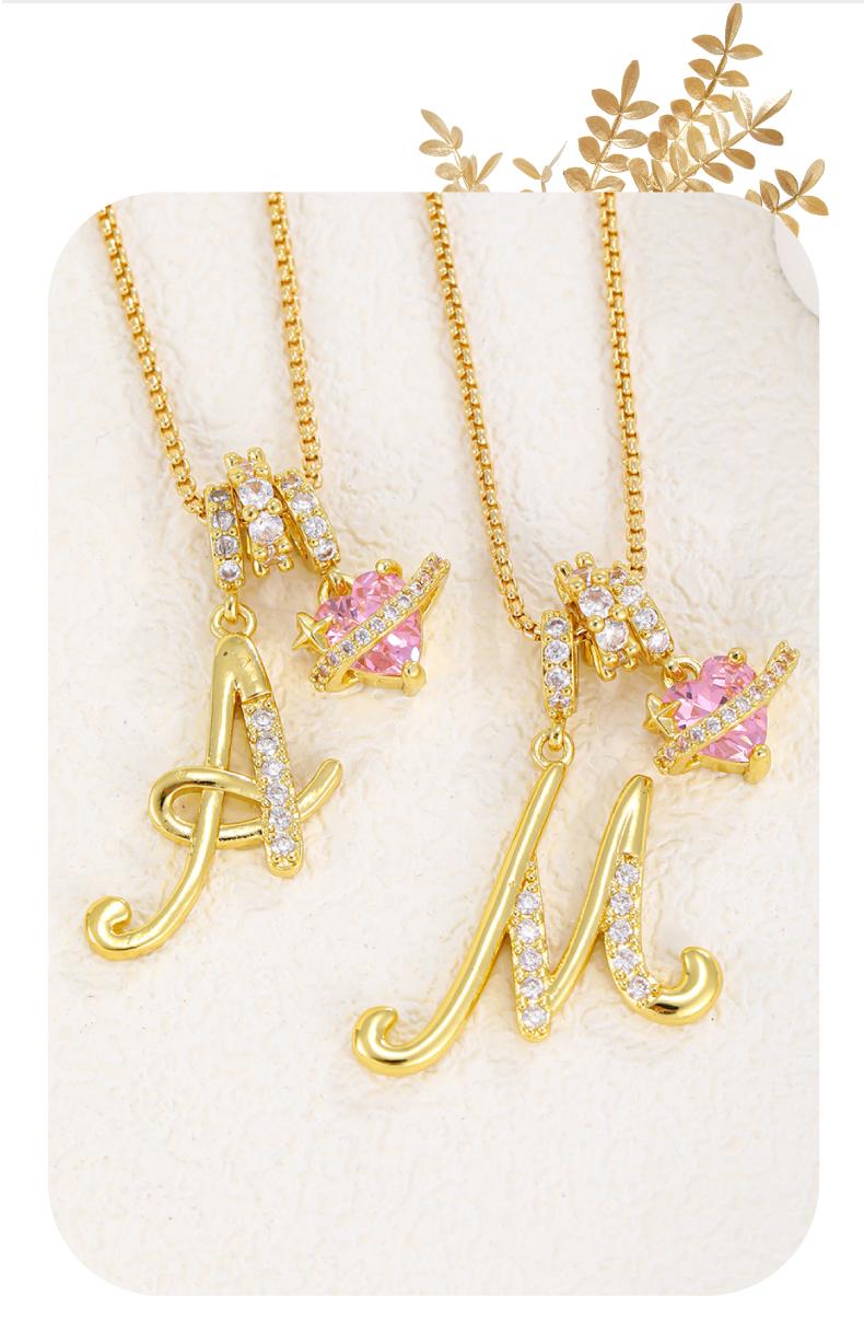 GGIRL Initial Heart Necklace for Women Pink Cubic Zirconia Pendant Letter Diamond 18K Gold Plated Fashion Jewelry Gift for Holiday Christmas Birthdays Anniversaries