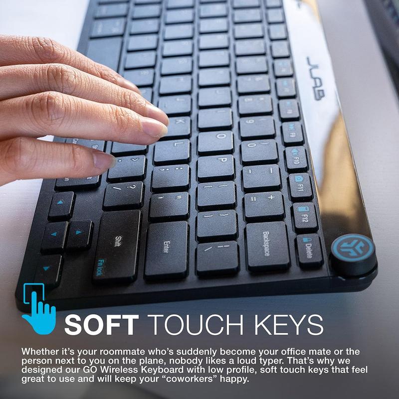 JLab Go Wireless Keyboard, Connect Via Bluetooth or USB Wireless Dongle, Multi-Device Ultra-Compact for a Minimalist or Portable Set-Up