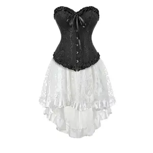 2-Pieces Victorian Steampunk Corset Dress MILALEE Women Renaissance Lace-Up Bustier & Layered Ruffle Skirt Set Perfect for Halloween Costume Balls & Cosplay Events 819/7056-w