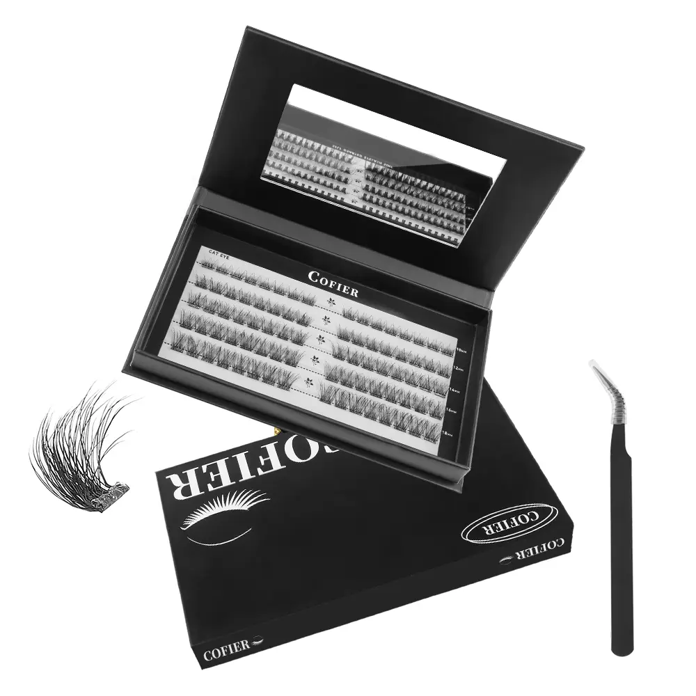 [Billy Exclusive] Cofier Glueless Lashes Clusters DIY Lash Kit, Jelly Coating Base Self-Adhesive Individual Eyelashes with Single Strips, 80/90/100 Pcs, Tweezers Included, Easy Application, Gentle Moisture for Sensitive Eyes #Summervibes, Natural Curl