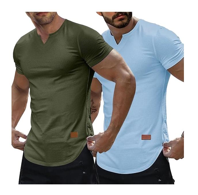 ELENCOCO Set of 2 Men's Plain Muscle Slim V-Neck Short Sleeve T-Shirt for Daily Outdoor Wear, Casual Athletic Wear, and Gym Workout Outdoorfun，Father's Day gift，Tiktok shop deals,Gifts for him,Valentines day outfit