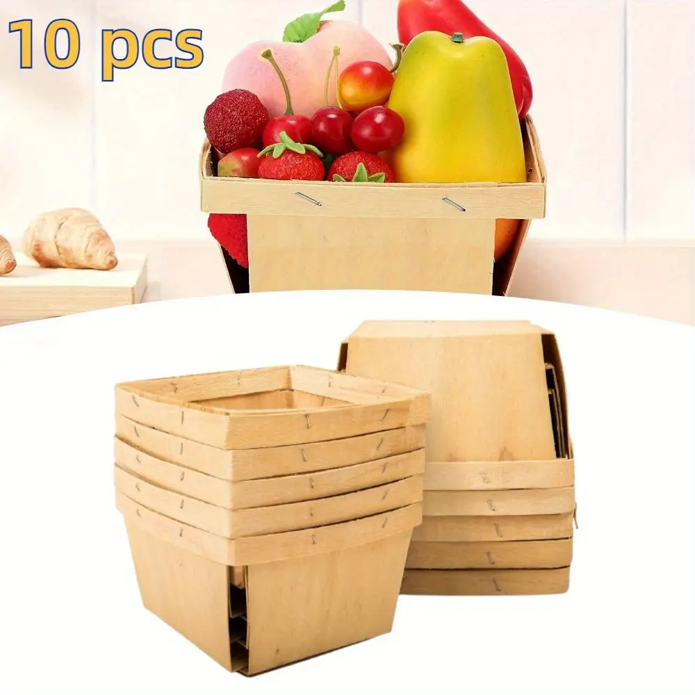 10pcs Small Square Wooden Ventilated Storage Baskets - Home Organizers, Gift Baskets for Food, Arts and Crafts, Natural Look Handicrafts Home Decoration