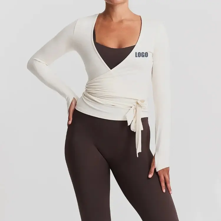 NEWOEM Lightweight Soft Adjustable Wrap Top with Thumbholes for Women