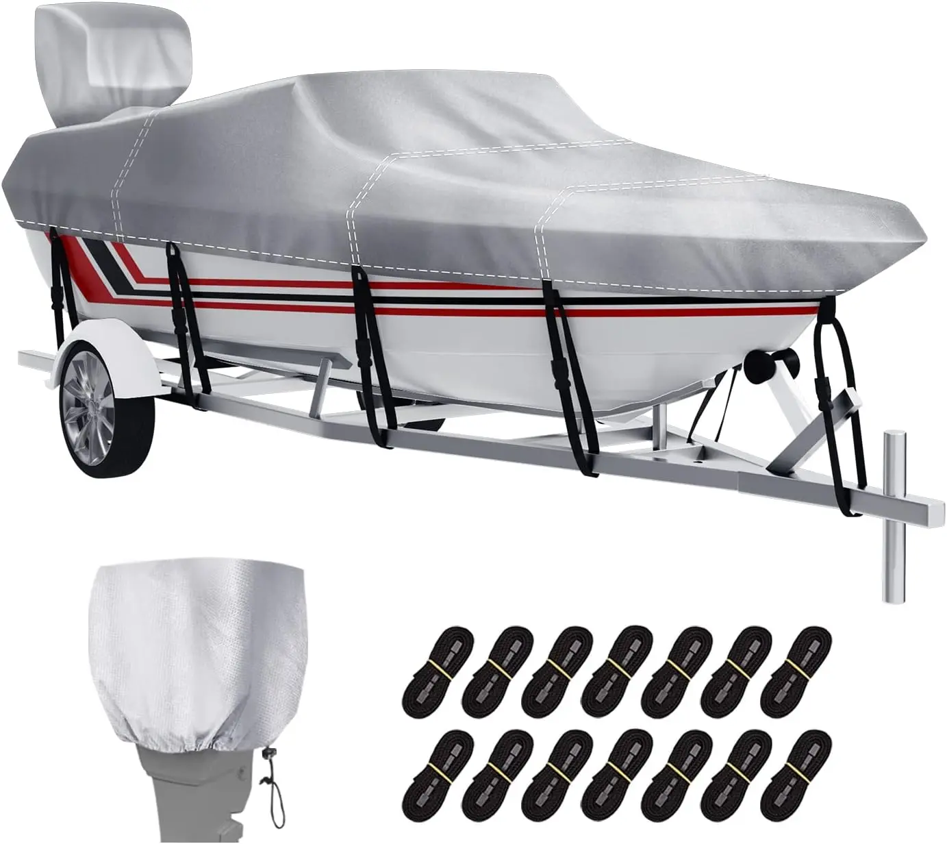 Boat Cover with Motor Cover, 100% Waterproof Boat Covers Bass Boat Cover Fits V-Hull Runabout Fishing Ski Pro-Style Bass Boats