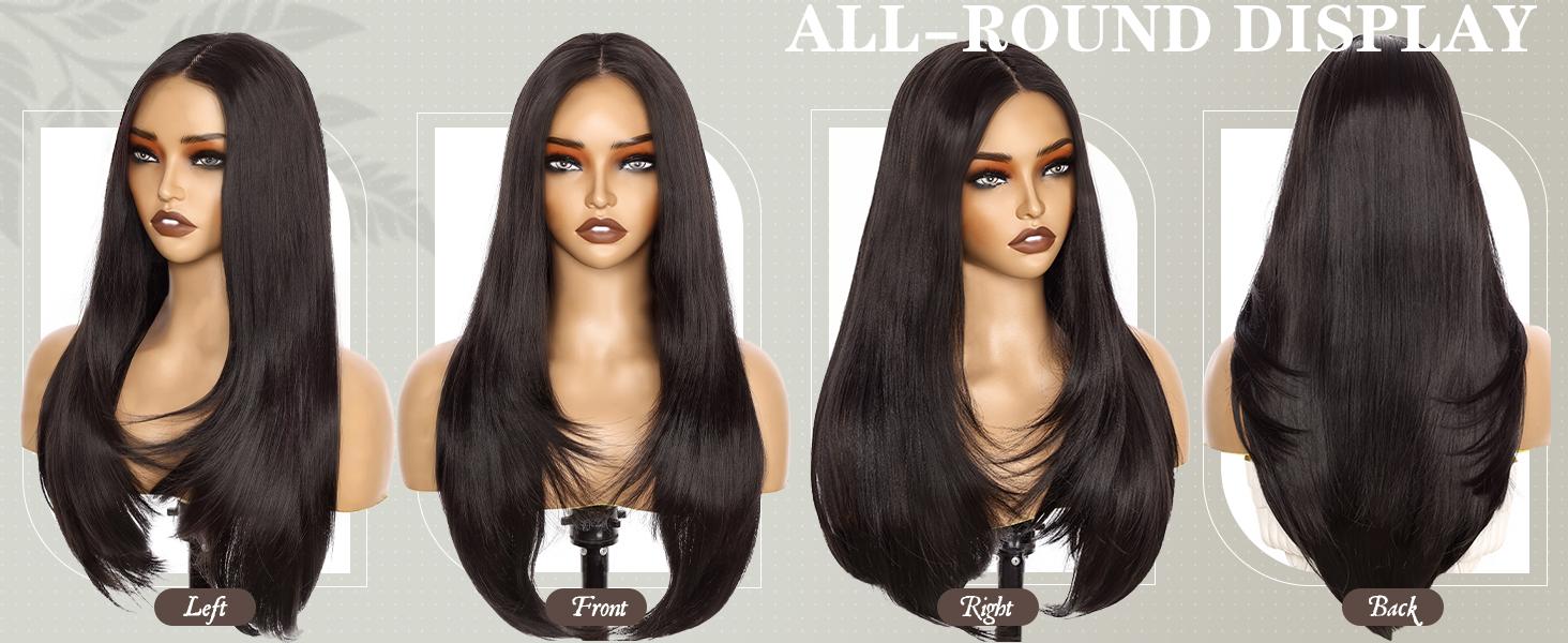 AISI HAIR Glueless Synthetic Lace Front Wig 26 Inches Pre Plucked 13x5 Straight HD Lace Wigs for Women Daily Party Use