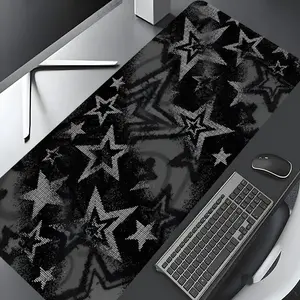 Y2K Star  Design Large Gaming Desk Mat, Vintage Black White  Aesthetic Desktop Drotection Pad,Washable Rubber Pad Non-Slip Lock Edge Multi-Size Desk Mat Suitable For Home Office,Good Gift for Family and friends, Desk  Poccessories