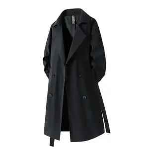 [Vintage-Inspired Trench Coat] Vintage-Inspired Men's Double-Breasted Trench Coat - Elegant, Long Sleeve, Mid-Length Windbreaker with Belt Detail - Versatile & Casual for Spring/Fall Outdoor and Daily Wear