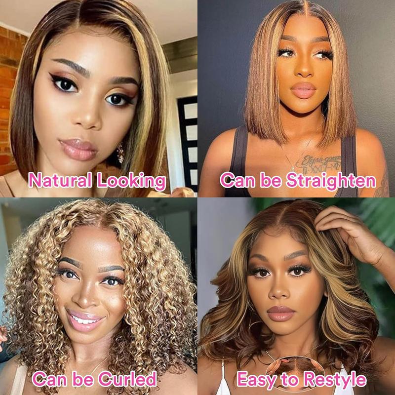 Ombre Bob Wig Human Hair Highlight P4/27 13x4 HD Lace Frontal Straight Lace Front Bob Wigs for Black Women Human Hair Pre Plucked Pre Plucked with Baby Hair 180% Density Honey Blonde Wig Soft Bouncy No Smell Can Be Dyed Curled Restyled Ombre Bob Wig Human Hair Highlight P4/27 13x4 HD Lace Frontal Straight Lace Front Bob Wigs for Black Women Human Hair Pre Plucked Pre Plucked with Baby Hair 180% Density Honey Blonde Wig Soft Bouncy No Smell Can Be Dyed Curled Restyled