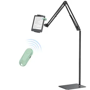 DATAFY Floor Stand Kindle Holder with Remote Page Turner Set, Hands-Free Reading Accessories for Kindle Paperwhite Oasis Scribe Kobo, Adjustable Tablet Holder with Wireless Page Turner Clicker for Bed Reading