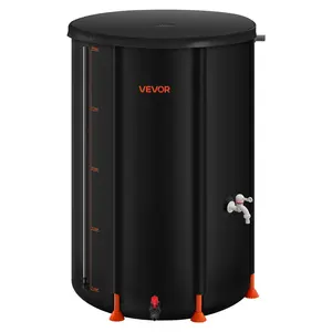 【Summervibes】VEVOR Collapsible Rain Barrel,  , 100 Gallon Portable Rain Water Collection Barrel, 1000D PVC Rainwater Collection System, Garden Water Catcher Tank Storage Container with Spigot & Overflow Kit, Black