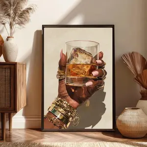 Black Woman Whiskey Art Print, Modern Deco