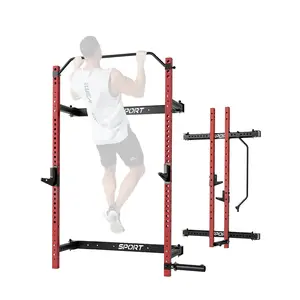 Folding Wall Mounted Squat Rack – 2.36" x 2.36" Power Rack for Home Gym, 1000 LBS Heavy-Duty with Pull-Up Bar, J-Hooks & Landmine Attachment – Space-Saving Strength Training Station