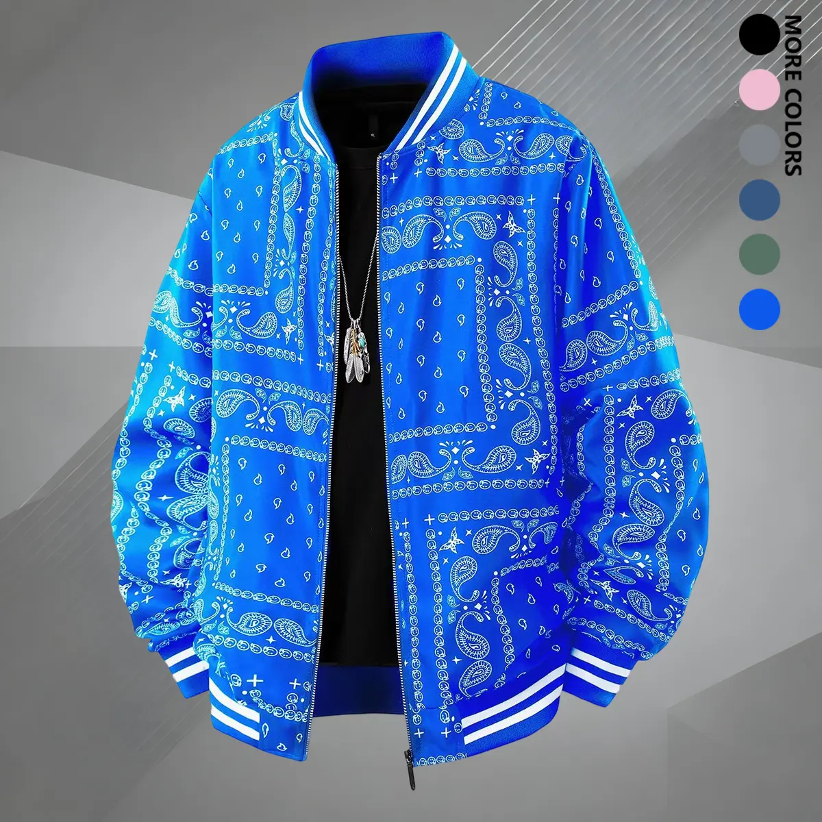 Men's Walnut Blossom Print Baseball Bomber Jacket - Menswear Tops Coats with Casual Ribbed Collar, Long Sleeve Streetwear Essential for Everyday Wear & Couple Travel Gatherings, Flying Jacket, Outdoor Wear, Polyester, Longsleeves, Clothes, Casual Wear
