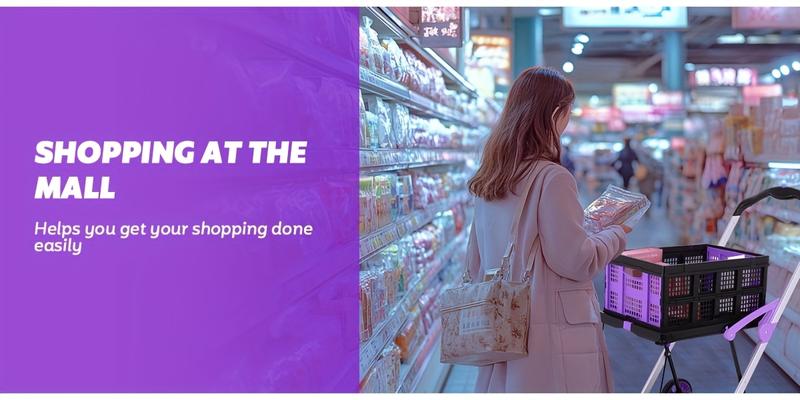 Multi use Functional Collapsible Carts,Mobile Folding Trolley,with Wheels & Removable Basket Carries,2 baskets included,Adjustable Foldable rolling trolley for home,grocery,supermarket. Lightweight,Purple Trolley Storage Crate Portable