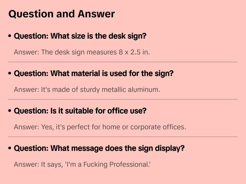 LEMONSODA Novelty Nameplate Style Desk Sign (I'm a Fucking Professional) - Brown (Large Print)