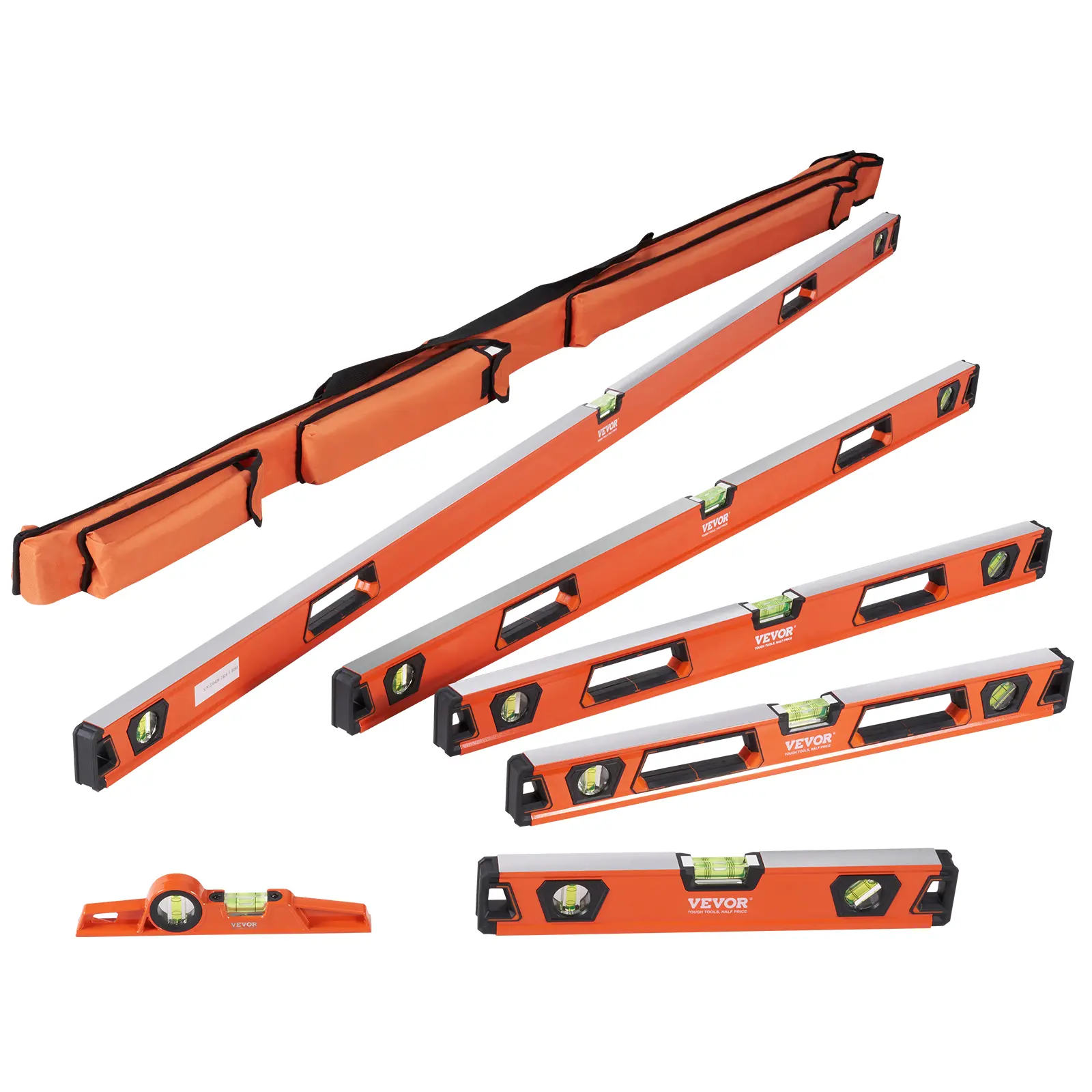 VEVOR Heavy Duty Hardware Torpedo Level Set, 10/16/24/32/48/78 in Aluminum Alloy Levelers with Anti-Static Bubbles, 45/90/180 Degree Viewing Window Ruler, Shock-Resistant for Construction, DIY Projects