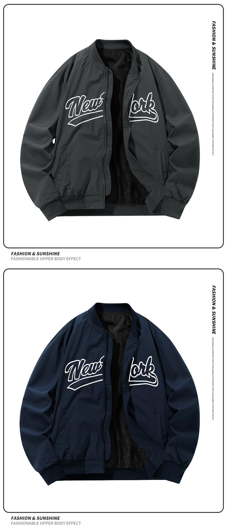 American Vintage Functional Stand Collar Baseball Jacket Men's Spring Autumn Winter Pilot Bomber Coat with 'New York' Embroidery