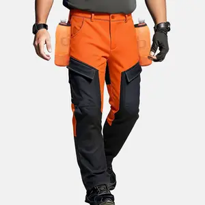 Men's Outdoor Thickened Warm Work Pants, Waterproof Scratch-Resistant Trousers with Side Water Bottle Pockets & Multi-Pockets for Cold Weather Hiking Camping