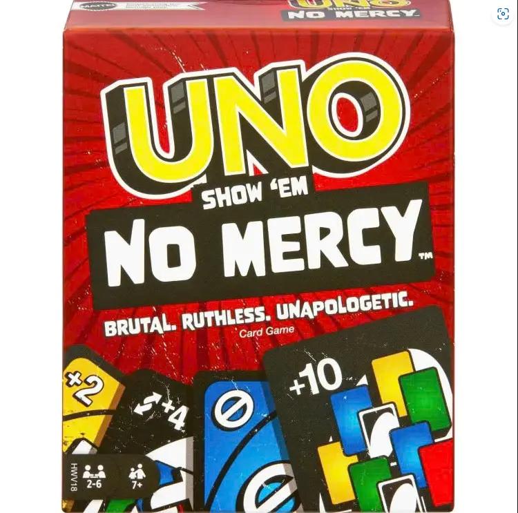 Mattel UNO No Mercy Plus Option 210 Cards – 2026 Viral Strategy Game. Lightweight Travel Pack with Harsher Penalties. Funny Multiplayer Card Game for Family & Friends