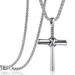 Cross Necklace for Men & Women Black/Gold/Silver Baseball Bat Cross Pendant Necklace for Men With 3mm Stainless Steel Chain Necklace 22"+2