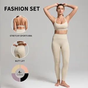 SHAFITS Women's 2-Piece Workout Set | Padded Stretchy Sports Bra + High-Waist Leggings | Seamless Solid Activewear for Yoga, Gym & Daily Exercise