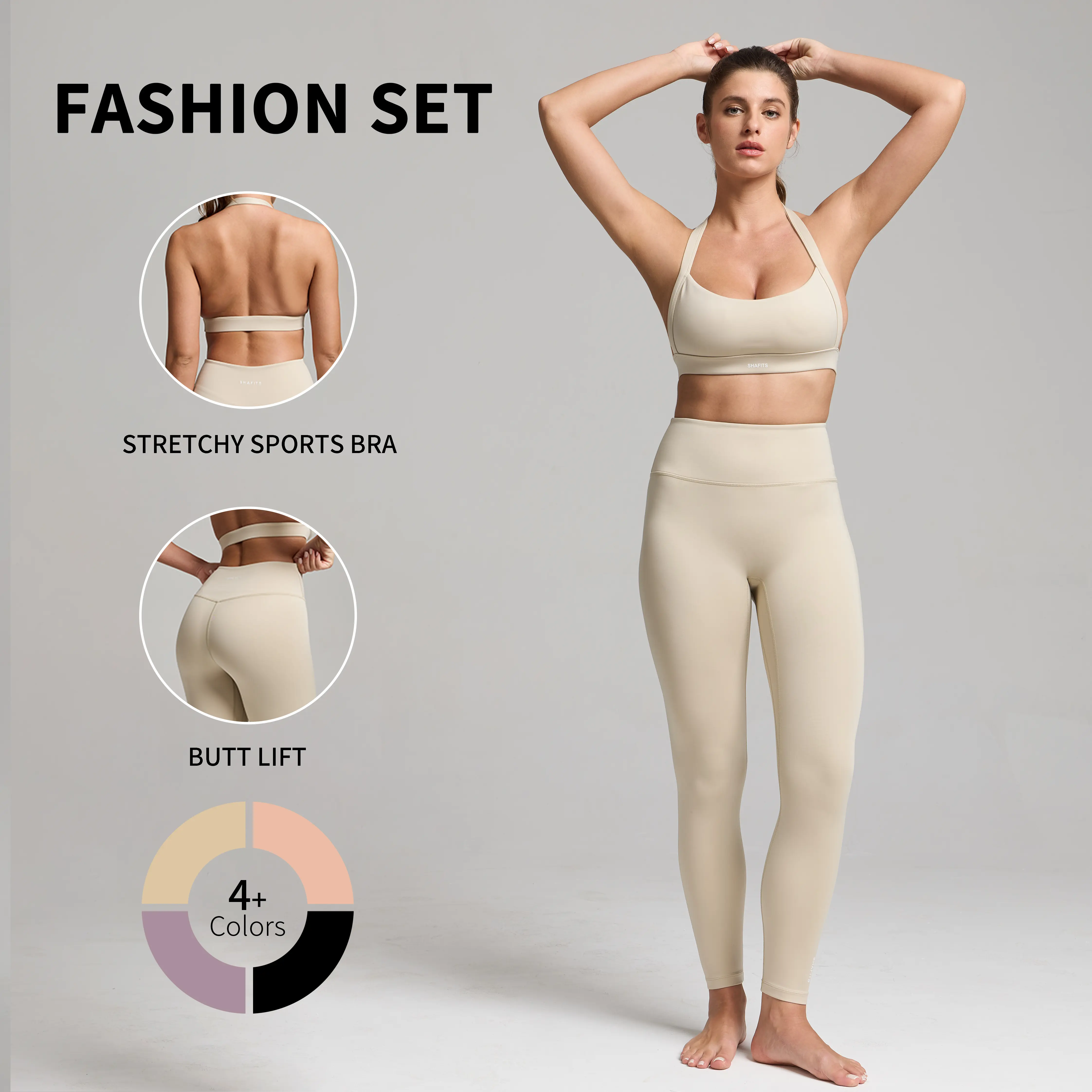 SHAFITS Women's 2-Piece Workout Set | Padded Stretchy Sports Bra + High-Waist Leggings | Seamless Solid Activewear for Yoga, Gym & Daily Exercise