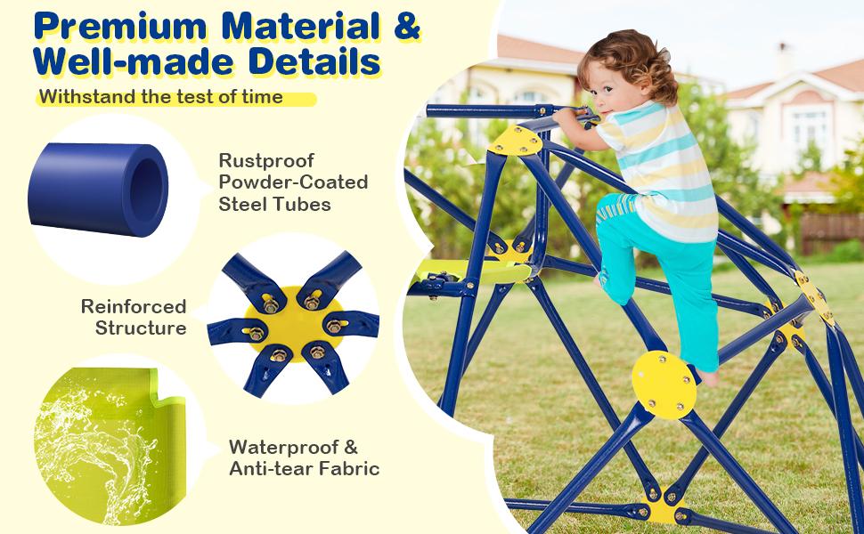 Costzon Kids Playground Climber, 2 in 1 Indoor Geometric Dome Climber Set, Metal Jungle Gym Monkey Bar Climbing Toys Father's Day Gift