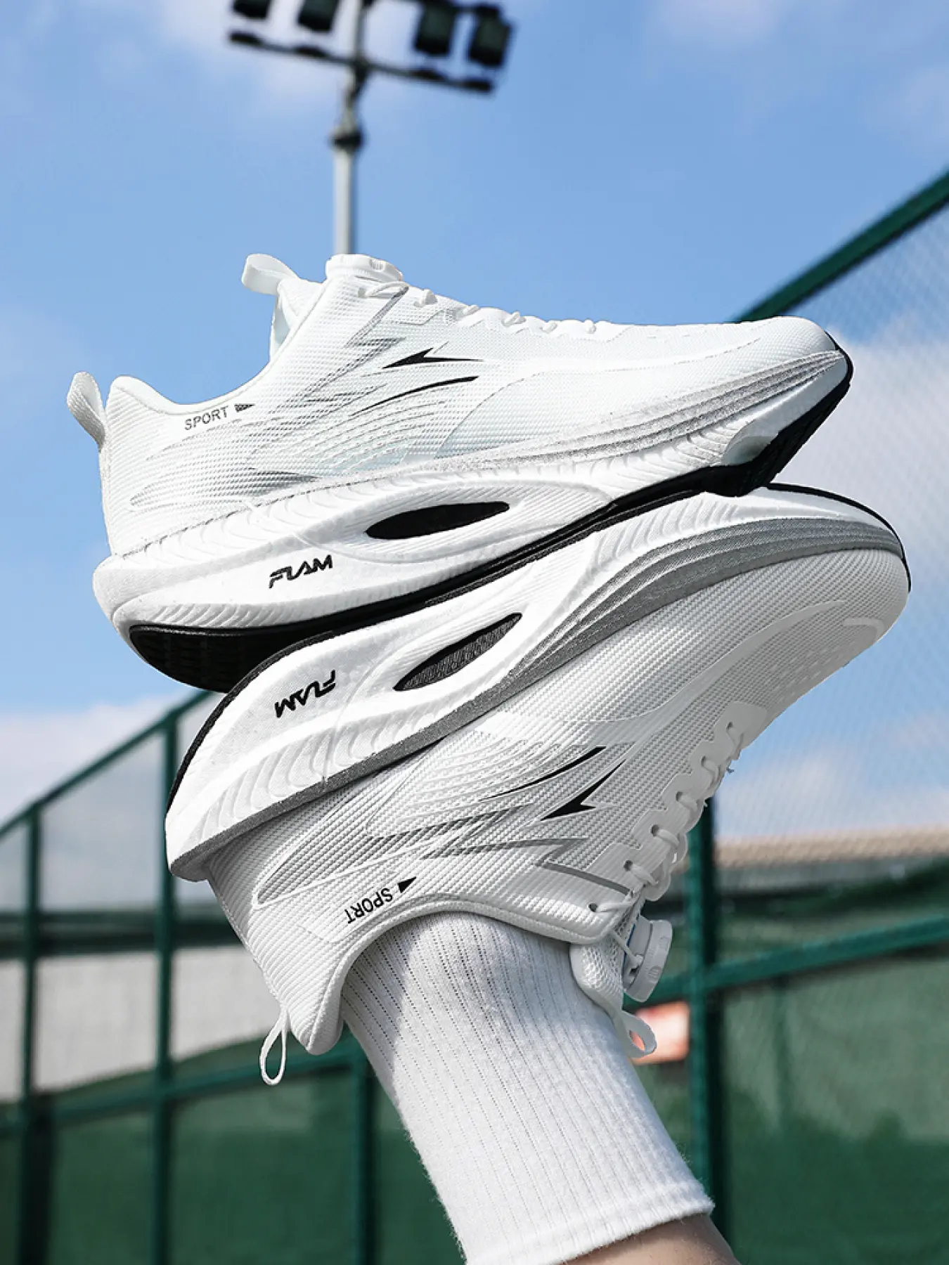 Rotating Buckle No-Tie Lightning Print Sporty Running Shoes, Size 35-45, 4 Colors Breathable Mesh Foam Carbon Plate Cushioned Sports Shoes, Breathable Running Sneakers