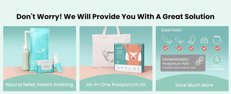 Grownsy Postpartum Mom & Baby Essential Kits, Postpartum Recovery Kit for Labor &Delivery with Hospital Essentials for Women After Birth with PERI Bottle, Herbal Cooling Spray, Herbal Cooling Liner