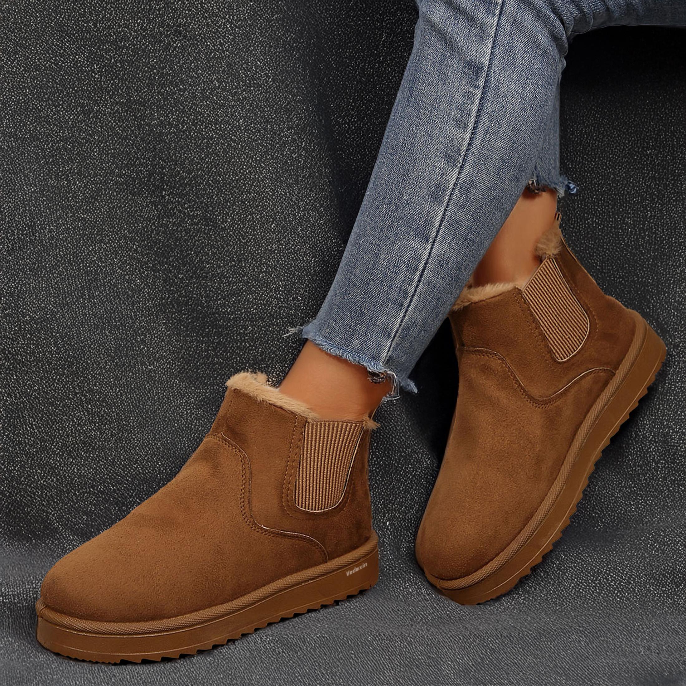 Women's Thick Soled Winter Snow Boots With Plush Lining & Anti-Slip Outsole Casual Ankle Boots