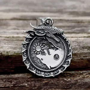 GTHIC Ouroboros Skoll and Hati Wolf Stainless Steel Pendant Animal Personalized Accessory for Men Daily Wear Birthday Gift
