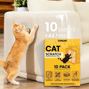 Conlun Anti Cat Scratch Furniture Protector 10 Pack Adhesive Couch Protectors with 44 Pins for Durable Protection Against Cat Claws Chew Damage Leather Residue Armchair
