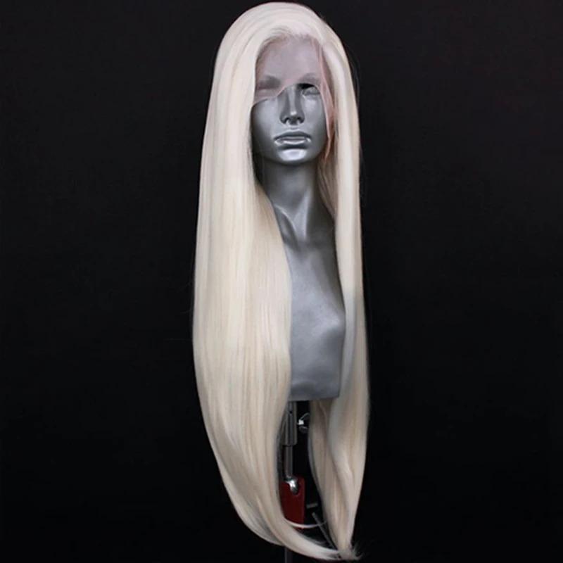 Platinum Blonde Wig Natural Wave Synthetic Lace Front Wigs For Women Long Wave Lace Synthetic Hair Copper Red Cosplay Daily Wear