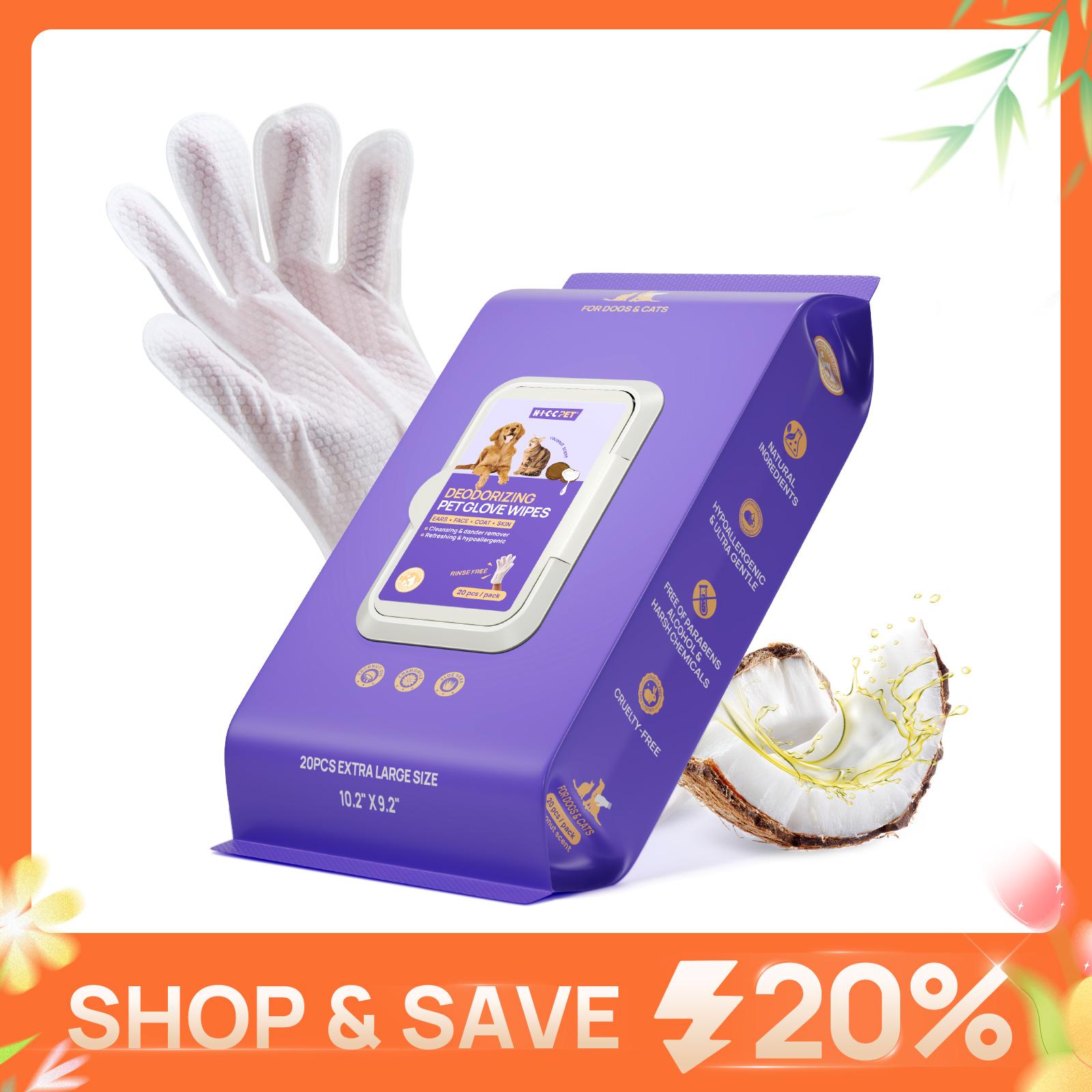 【SpringGlowUp】HICC PET Glove Wipes，Freshening Grooming Dog&Cat Disposable 20Pcs pet hair removal tool Satisfied skin car