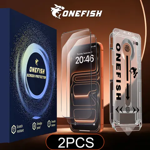 ONEFISH 2-Pack Customized Tempered Glass Privacy Screen Protector for iPhone & Samsung Smartphones - Bubble-Minimized, Dust-Block Mesh, Anti-Fingerprint, Dustfree Apply, Ultra-Smooth Touch, Easy-Install Mobile Phone Accessory