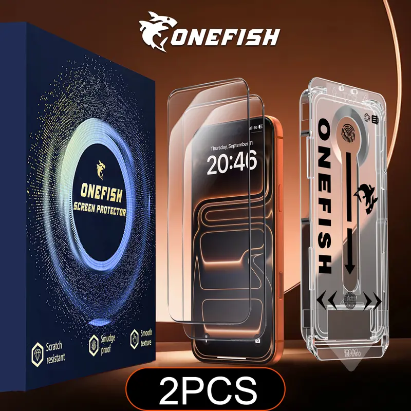 ONEFISH 2-Pack Customized Tempered Glass Privacy Screen Protector for iPhone & Samsung Smartphones - Bubble-Minimized, Dust-Block Mesh, Anti-Fingerprint, Dustfree Apply, Ultra-Smooth Touch, Easy-Install Mobile Phone Accessory