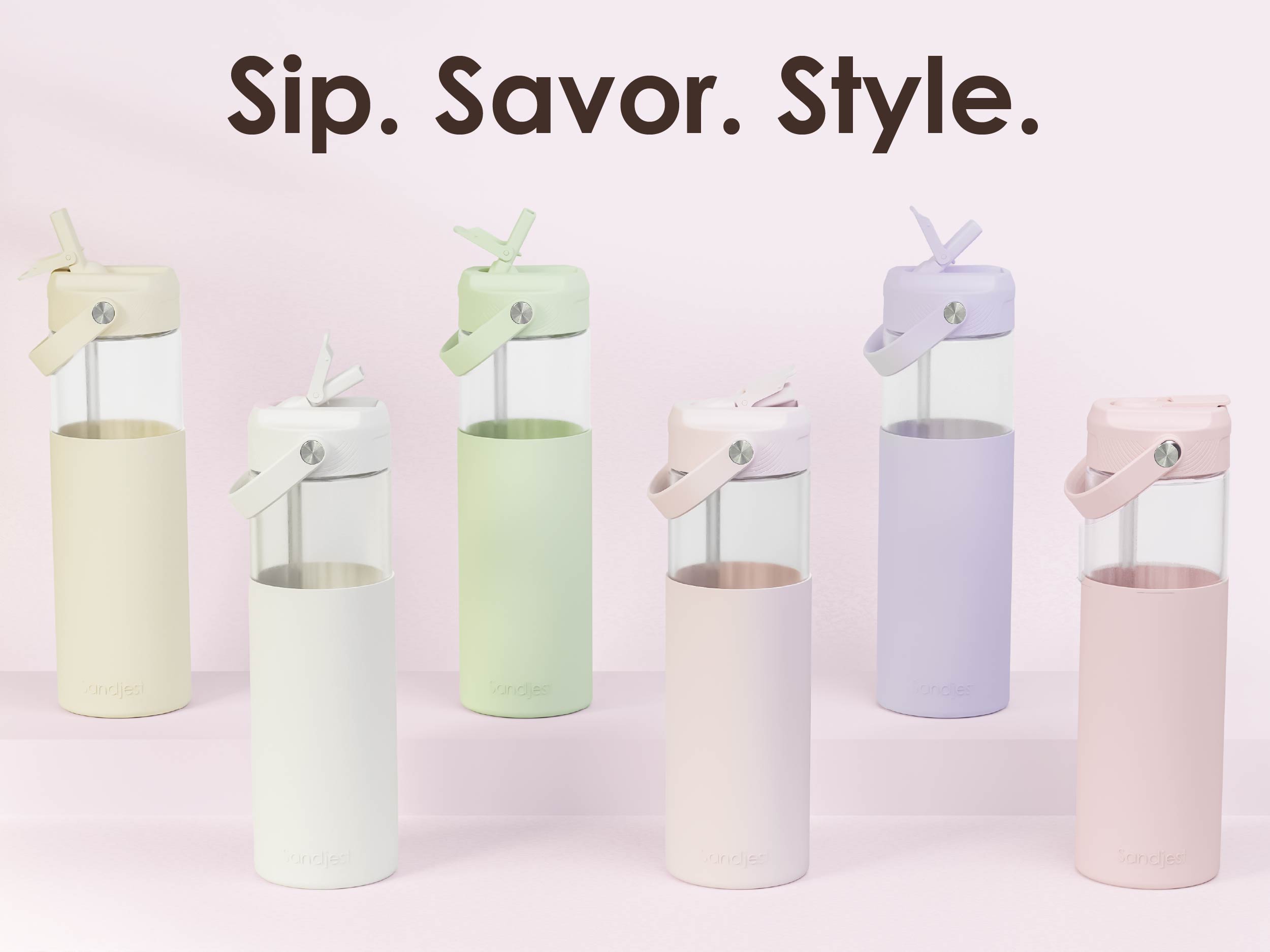 Sandjest Glass Water Bottle 20oz with Silicone Sleeve and Straw Lid, Reusable Portable Drinking Bottle for Home Office Travel Gym Sport Christmas Gift