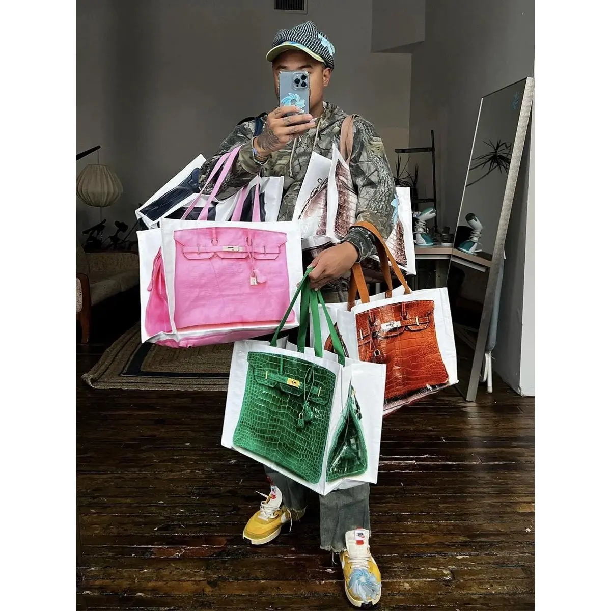 2025 INS blogger's parody creative grocerybags platinum bag remake fashion blogger's same fitness and leisure bag Beach Bag,back to school,back to school haul