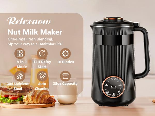 Nut Milk Maker Machine 35oz, 10 Stainless Steel Blades for Homemade Almond Oat Coconut Plant-Based Milk, 8-in-1 Self-Cleaning Auto Keep Warm & Boil Water, 12H Delay Start for Non-Dairy Beverages Nut Milk Maker Machine 35oz, 10 Stainless Steel Blades for Homemade Almond Oat Coconut Plant-Based Milk, 8-in-1 Self-Cleaning Auto Keep Warm & Boil Water, 12H Delay Start for Non-Dairy Beverages
