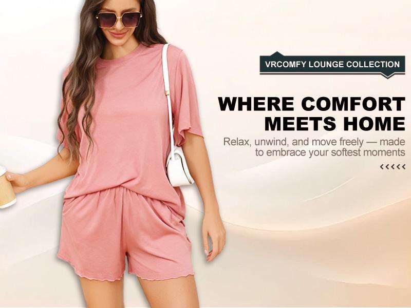 VRCOMFY Womens Pajamas Set Short Sleeve Sleepwear New Zealand Merino Wool 2 Piece Lounge Sets with Pockets for Comfort VRCOMFY Womens Pajamas Set Short Sleeve Sleepwear New Zealand Merino Wool 2 Piece Lounge Sets with Pockets for Comfort