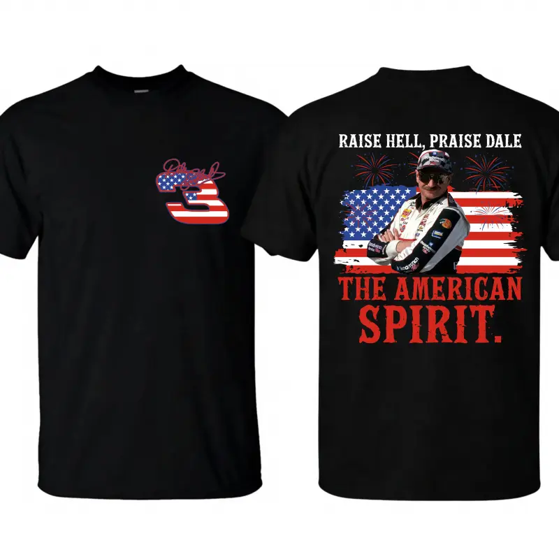 Dale Earnhardt American Spirit Cotton T-Shirt - 4th of July Independence Day Gift, Unisex Fashion Menswear Tops, Casual Graphic Sports & Outdoor Shopping Clothing, Outdoors, 4Th Of July Themed