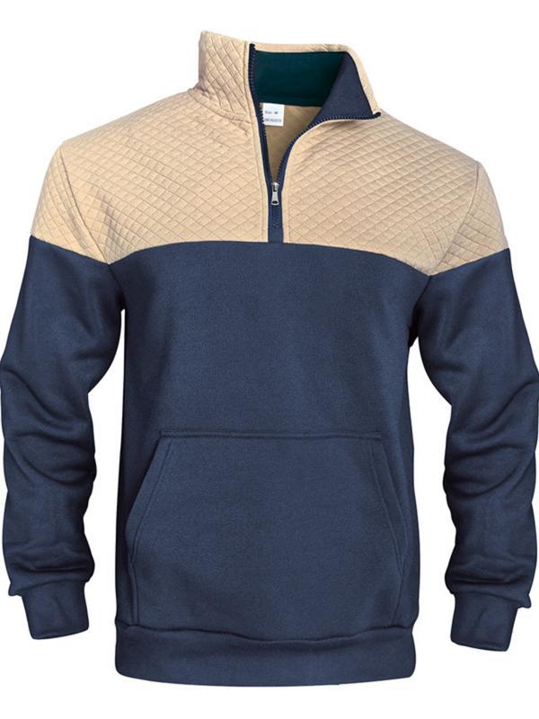 KZZ Men's Fall/Winter Patchwork Design Casual Stand-Up Collar Zipper Hoodie Stylish Commuter Sweatshirt New Arrival Men's Warm Pullover christmas gifts for him