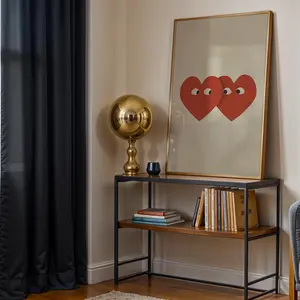 Minimalist Heart Wall Art Print for Valentine, Couple & Lover, Two Red Hearts with Eyes Poster, Modern Love Artwork, Romantic Heart Decor for Living Room Bedroom, Cute Anniversary Valentine’s Gift