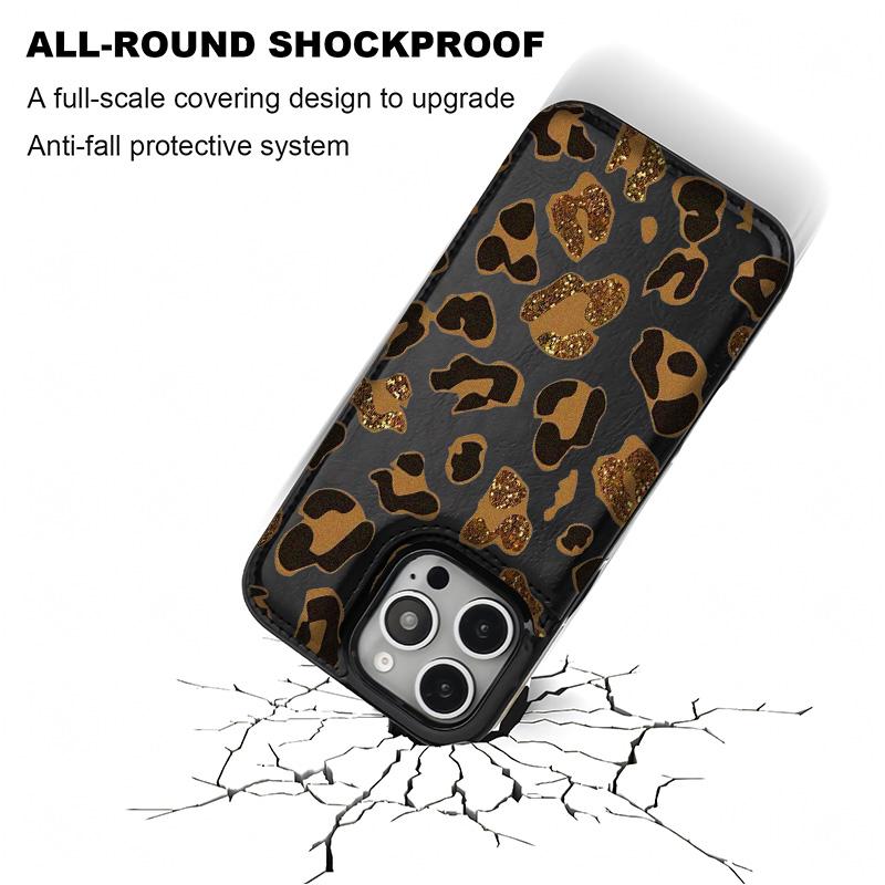 Stylish Leopard print Pattern Phone Cases Compatible For With iphone 17 16 15 14 13 12 PRO PLUS MAX AIR PU Black Brown Pink Durable Flip High quality Leather Credit Card Bag Holder Mother Gift Wallet Shockproof Anti-Drop Full Protection Shell Cover