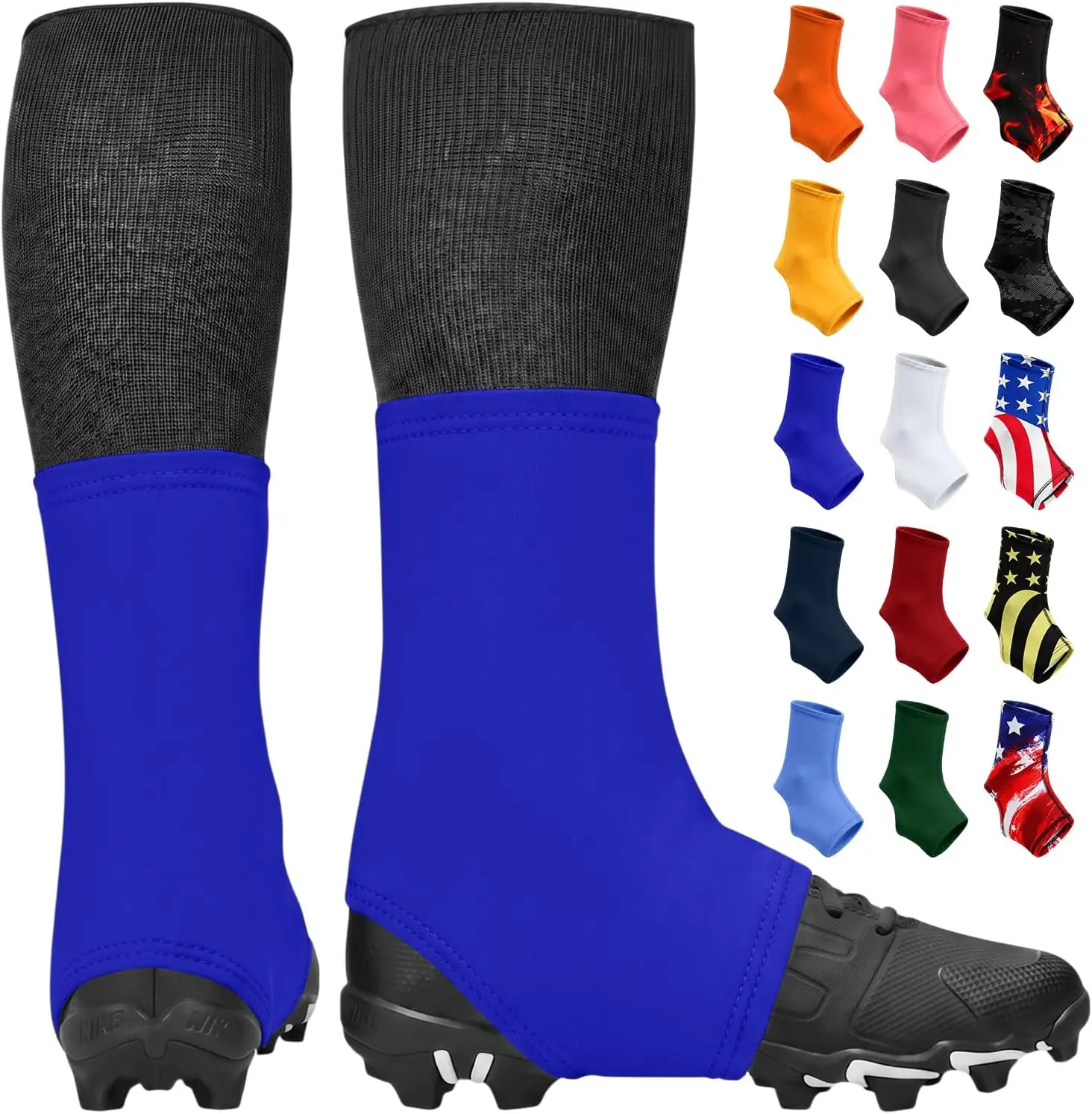 Exxact Sports Men's Football Spat Cleat Covers, Royal Blue Polyester Spandex with Sublimated Graphics, Protective Lace Cover Sleeves, Available in 4 Sizes, Football Accessories, 4 Different Sizes, Male, Polyester Blend, Sublimated Print