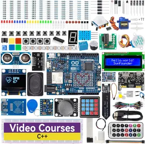 SunFounder Elite Explorer Kit with Original Arduino Uno R4 WiFi, RoHS Compliant, Bluetooth IoT ESP32 IIC LCD1602 OLED, Super Starter Kit, Online Tutorials & Video Courses for Beginners & Engineers