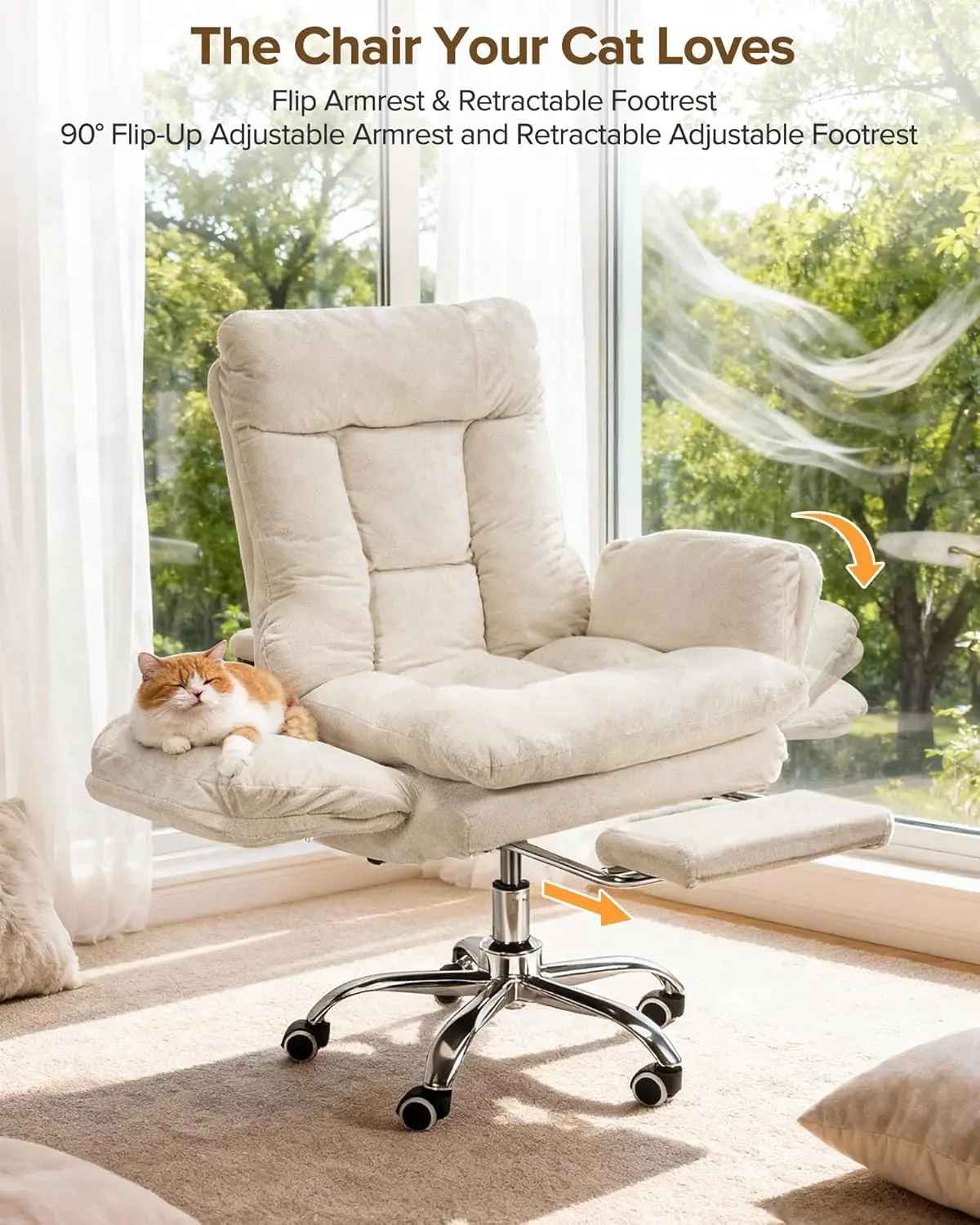 EOYUTLLY Adjustable Big and Tall Desk Chair with Footrest - Office Chair, 180° Reclining, Flip-Up Armrests, Ergonomic, Extra Wide Seat, Extra-Thick Cushion, Tech Fabric, 23.6"d x 25.2"w x 40.5"h, 44.1 lbs, 440 lbs Capacity, Easy Setup, Assembly Required