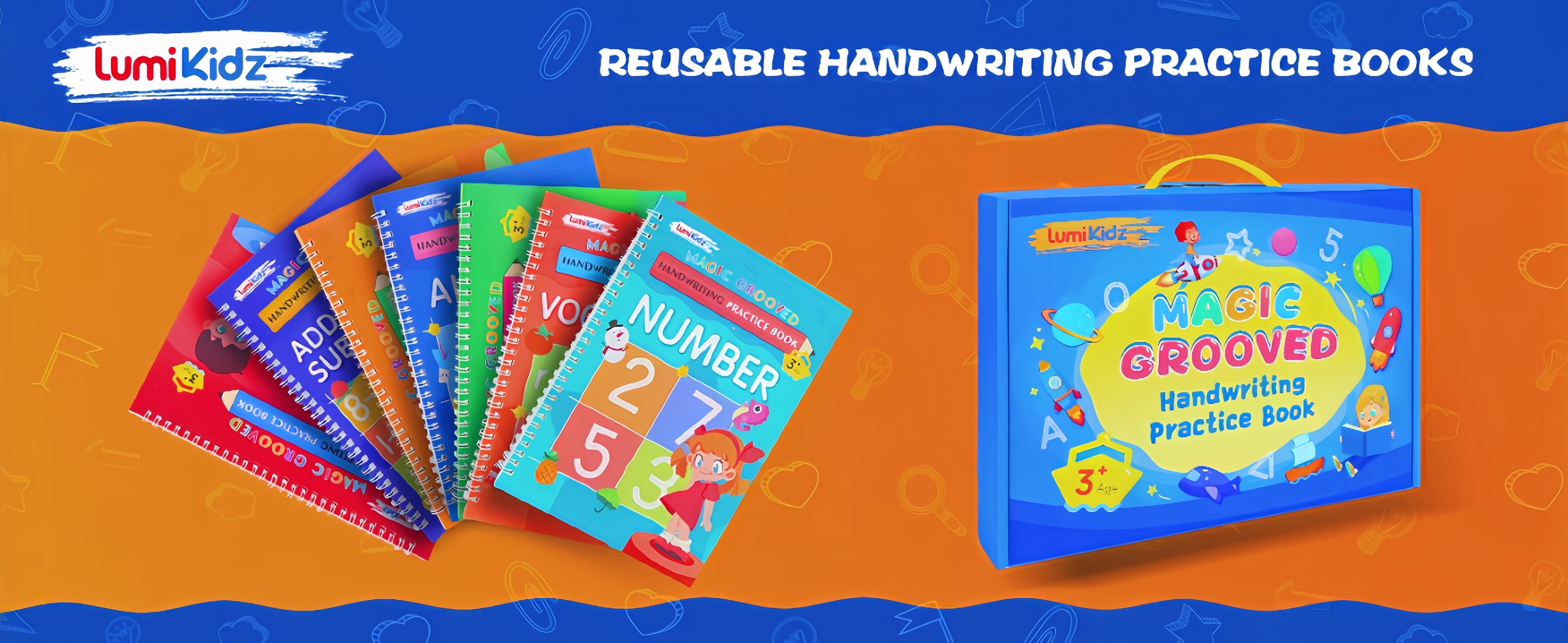 [Back-To-School Season]2026 LumiKidz Maigc Grooved Handwriting Workbooks,Writing Practice Book,Large Portable Copybooks Box Pack Notebook For Kids Ages 4-7,First Grade,Kindergarten Workbooks Stationery Set School Supplies,Christmas Gifts For Grandkids