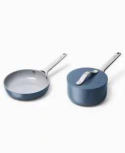 Caraway Non-Stick Ceramic 4-Piece Minis Duo - 2 Pans, 1 Lid, 1 Pan Rack, Aluminium Core, Stainless Steel Handles, Stovetop Agnostic, Oven Safe 550ºF, Hand Wash Only - Cookware